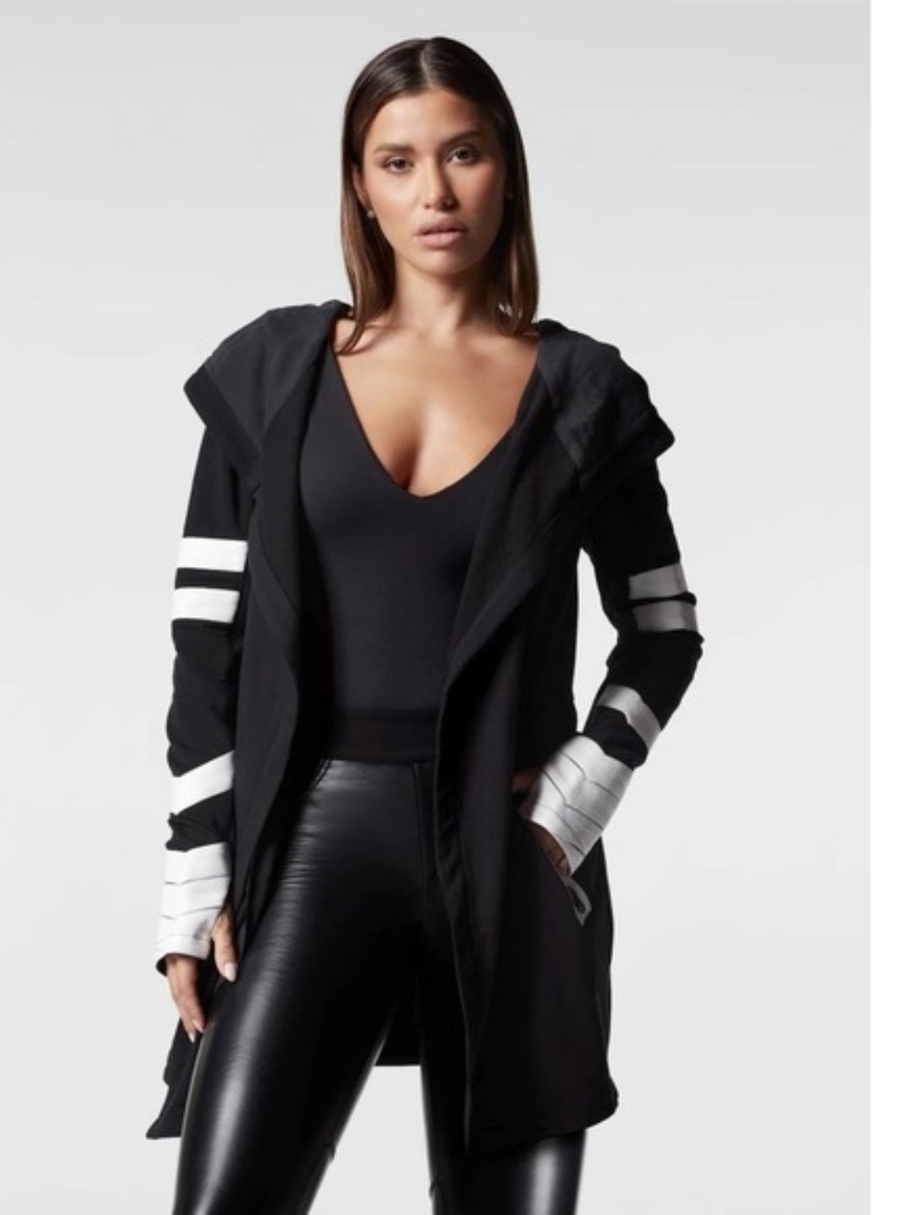 Blanc Noir - Maitri Stretch Wrap Traveler Jacket W/ Vegan Leather Black/White M